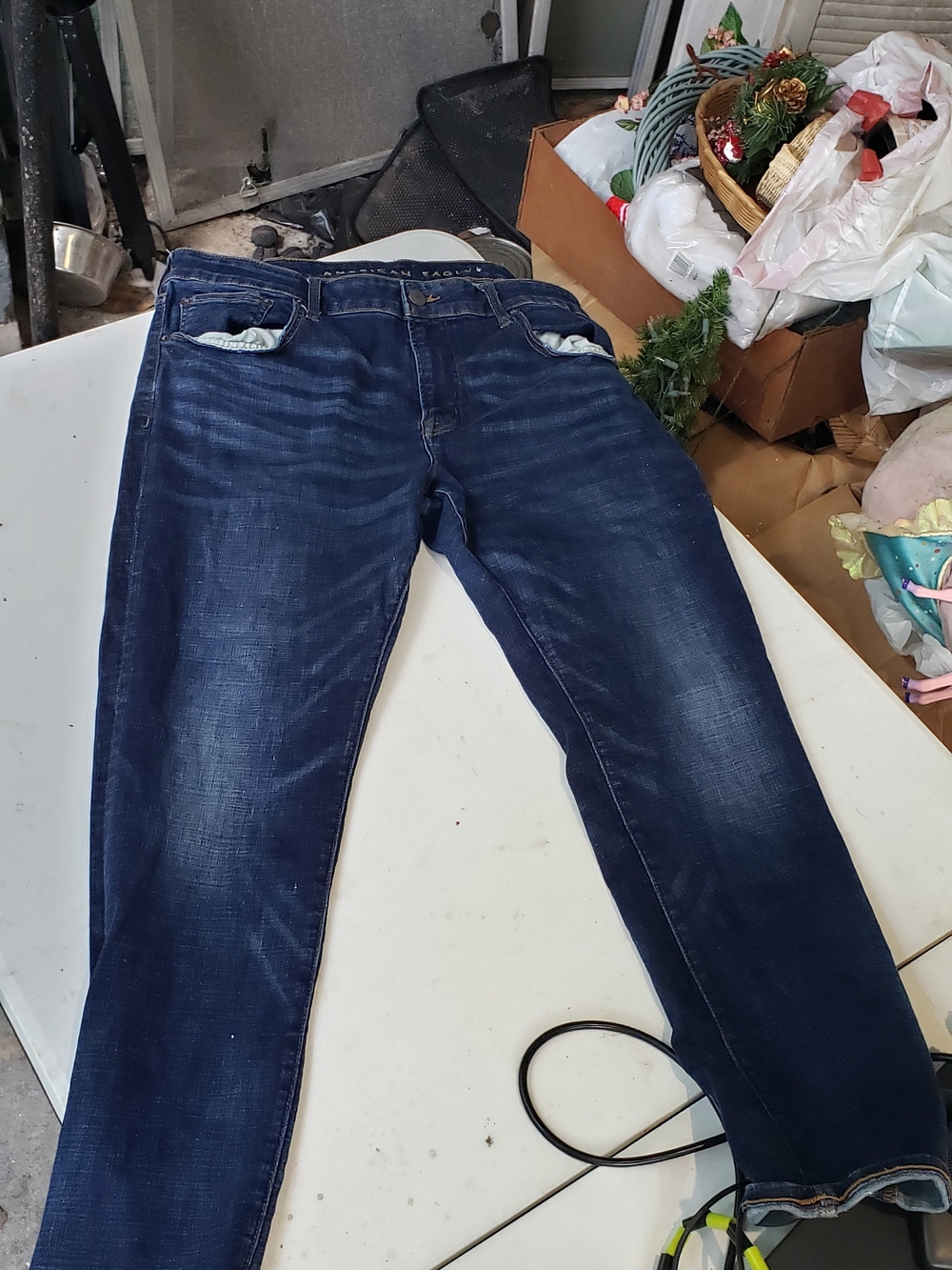American Eagle Outfitters Men's Slim Straight Jeans - Dark Blue